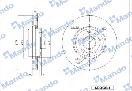 OPEL диск гальмівний передн.Chevrolet Cruze 1.6 09-, Astra J MANDO MBC030211