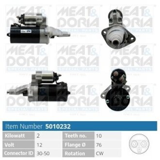 MEATDORIA AUDI Стартер A4 B5 (8D2) 2.5 TDI 97-00, SKODA SUPERB I (3U4) 2.5 TDI 01-03, VW PASSAT B5.5 (3B3) 2.5 TDI 00-05 MEAT&DORIA 5010232