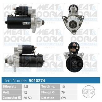 MEATDORIA VW стартер TRANSPORTER IV 1,9D MEAT&DORIA 5010274