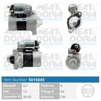 MEATDORIA RENAULT стартер 12V CLIO III, KANGOO, MODUS 1.2/1.4 97-, NISSAN KUBISTAR 1.2 MEAT&DORIA 5015045