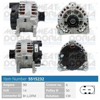 MEATDORIA SEAT Генератор IBIZA III (6L1) 1.2 07-08, SKODA FABIA I (6Y3) 1.2 01-07, VW POLO 1.2 02-07 MEAT&DORIA 5515232 (фото 1)