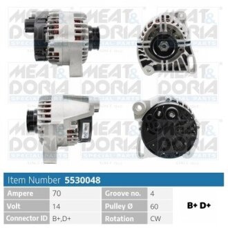 MEATDORIA Генератор 14V 65A Doblo,Punto,Palio,Citroen Jumpy MEAT&DORIA 5530048