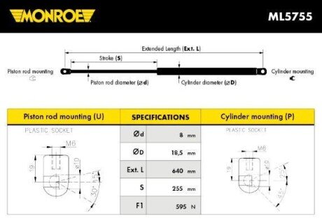 Газовий амортизатор багажника CITROEN C4 PICASSO MONROE ML5755