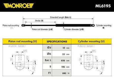 Демпфер дверей багажника MONROE ML6195