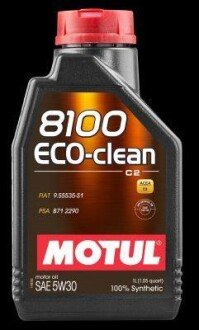 1л 8100 Eco-clean 5W-30 Олива синтетична C2, SN, FIAT 9.55535-S1, PSA B71 2290, HONDA, SUBARU, TOYOTA MOTUL 101542