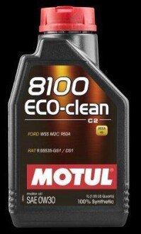 1л 8100 Eco-clean 0W-30 Олива синтетична C2, SP-RC, BMW LL-12 FE, MB 229.61, 227.61, FORD WSS-M2C950-A, CHRYSLER, FIAT MOTUL 102888