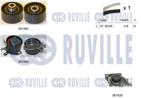 К-кт ГРМ з водяним насосом C-CROSSER 2.2 HDi, C5 II, C8, FIAT ULYSSE 08- RUVILLE 5502801