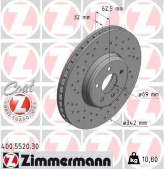 Диск гальмiвний MERCEDES FORMULA S ZIMMERMANN 400552030